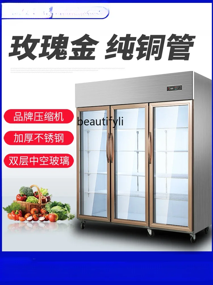 Refrigerated Display Cabinet Commercial Food Displaying Refrigerator Vegetable and Fruit Cold Dish Double Door Fresh Cabinet