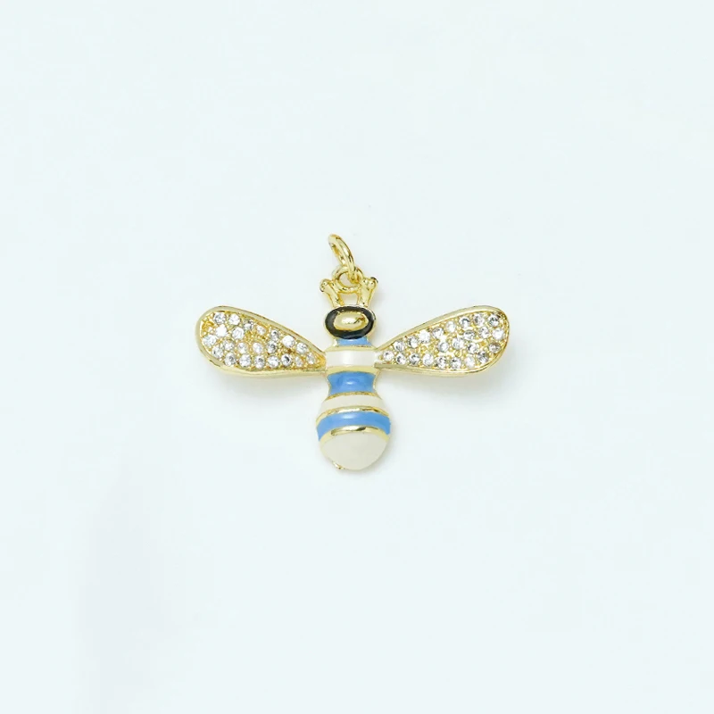 10Pcs Color Enamel Insect Animal Pendant Diy Charm Making Bee Beetle Dragonfly Brass Plated Full Inlay Zircon Jewelry Accessorie