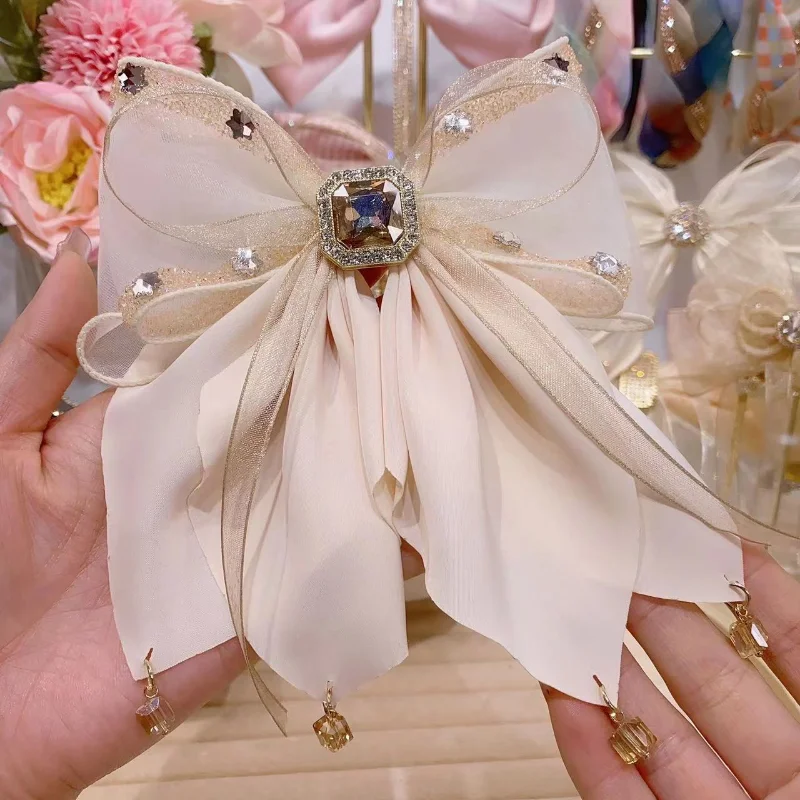 Nowy z kryształu górskiego frędzle kokardki spinki do włosów dla kobiet moda zacisk sprężynowy kucyk nakrycia głowy spinacz włosy Accessoriesi-Remiel — zdjęcie 5