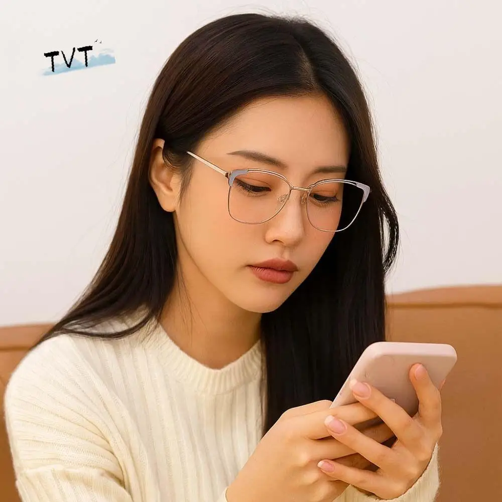 

Big Frame Lightweight Anti Blue-lay Eyewear Alloy Costume Accessory Cat Eye Glasses Thin-frame PC Women Plain Glasses Gift