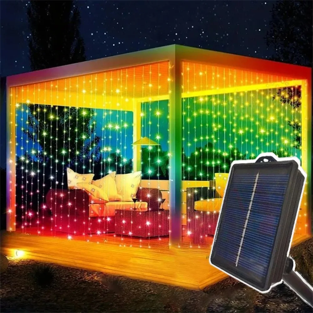 6 متر/3 متر في الهواء الطلق الشمسية الستار LED سلسلة أضواء عطلة جارلاند الإضاءة عيد الميلاد حديقة جناح الزفاف الديكور الجنية ضوء #3