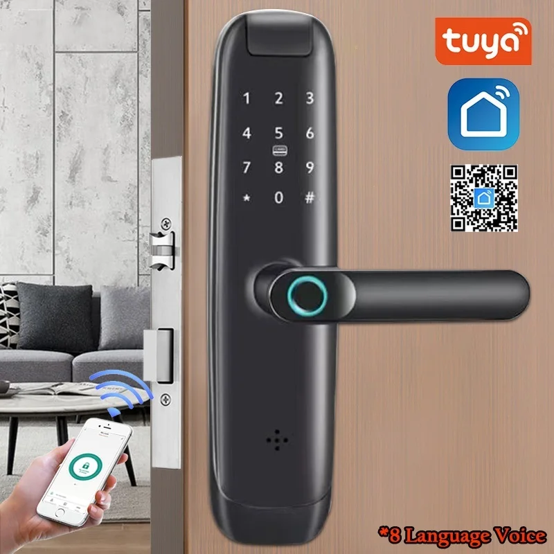 Go! Tuya Wifi Electronic Smart Door Lock With Biometric Fingerprint / Smart Card / Password / Key Unlock/ USB Emergency Charge