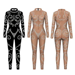Medieval Retro Women Jumpsuit Skinny Bodysuit Fashion 2024 Cosplay 3D Printed Elastic Spandex Jumpsuit Festival Ladies Outfits