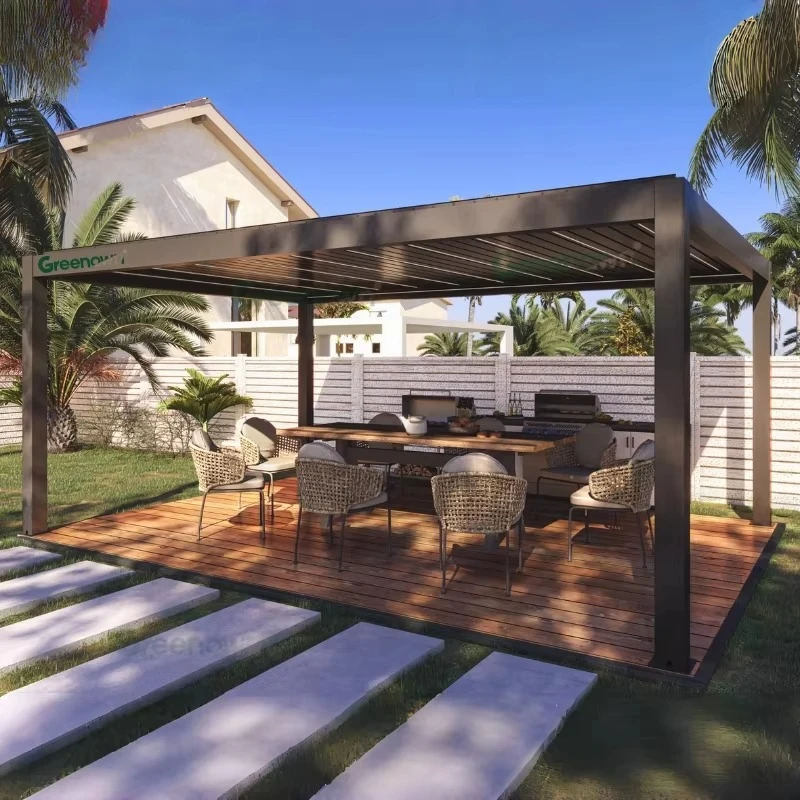 

Aluminium Motorized Outdoor Waterproof Garden Architecture Aluminum Pergola Gazebo Outdoor with Sliding