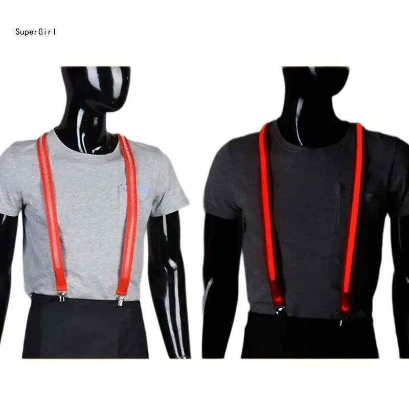 ผู้ชายสายรัดเข็มขัดผู้ใหญ่ Night Club LED Suspenders คอสเพลย์เครื่องแต่งกายเรืองแสงรั้ง J78E