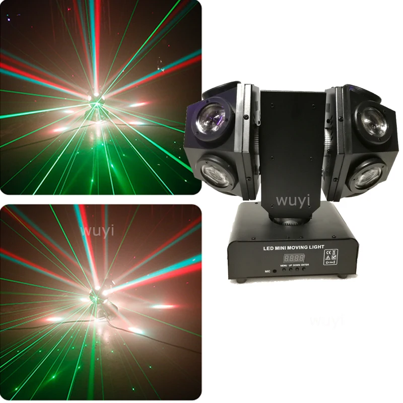 multi moving head light com braco duplo sound control strobe laser verde vermelho efeito rotativo para bar disco clube festa dmx512 01