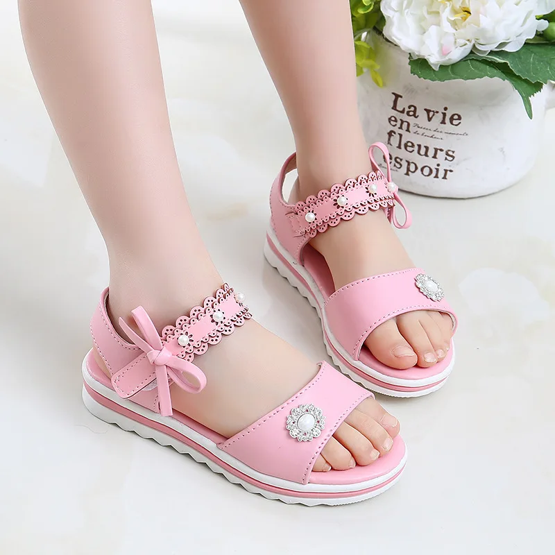 2021 Princesses Sandal Summer For Girls Beach White Pink Shoes Kids Children Rhinestone Sandals 3 4 5 6 7 8 9 10 11 12 Year Old