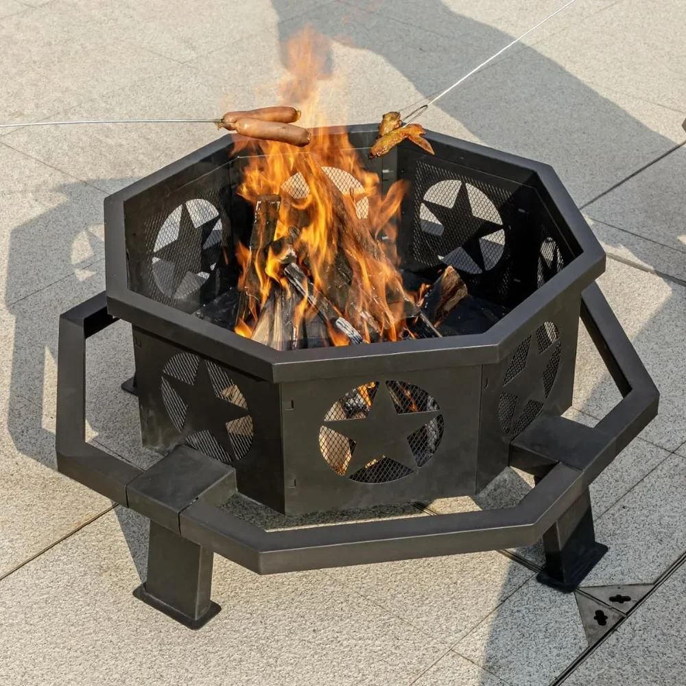 35 inch Fire Pit for Outside, Heavy Duty Wood Burning Fire Pits,Outdoor Fireplace Octagonal Firepit for Camping, Backyard