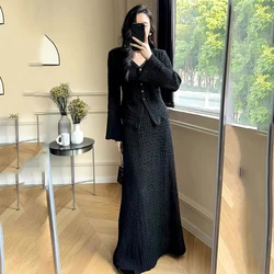 High Quality Small Fragrant 2 Piece Sets Women Outfit Long Sleeve Top French Vintage Skirt Suits Streetwear Two Piece Set