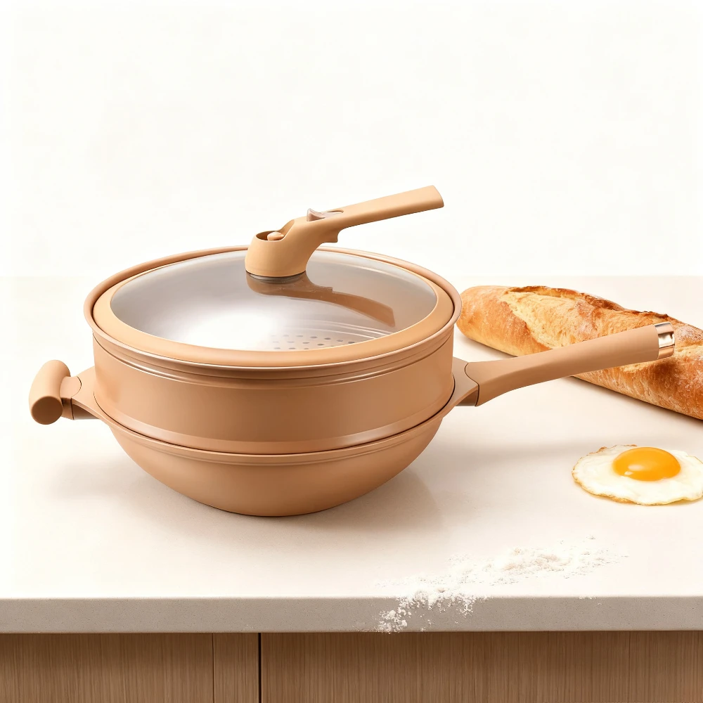 

Глиняный вок с крышкой Антипригарный глиняный вок с корзиной для пароварки Износостойкий вок Многофункциональная бытовая сковорода Кухонная посуда