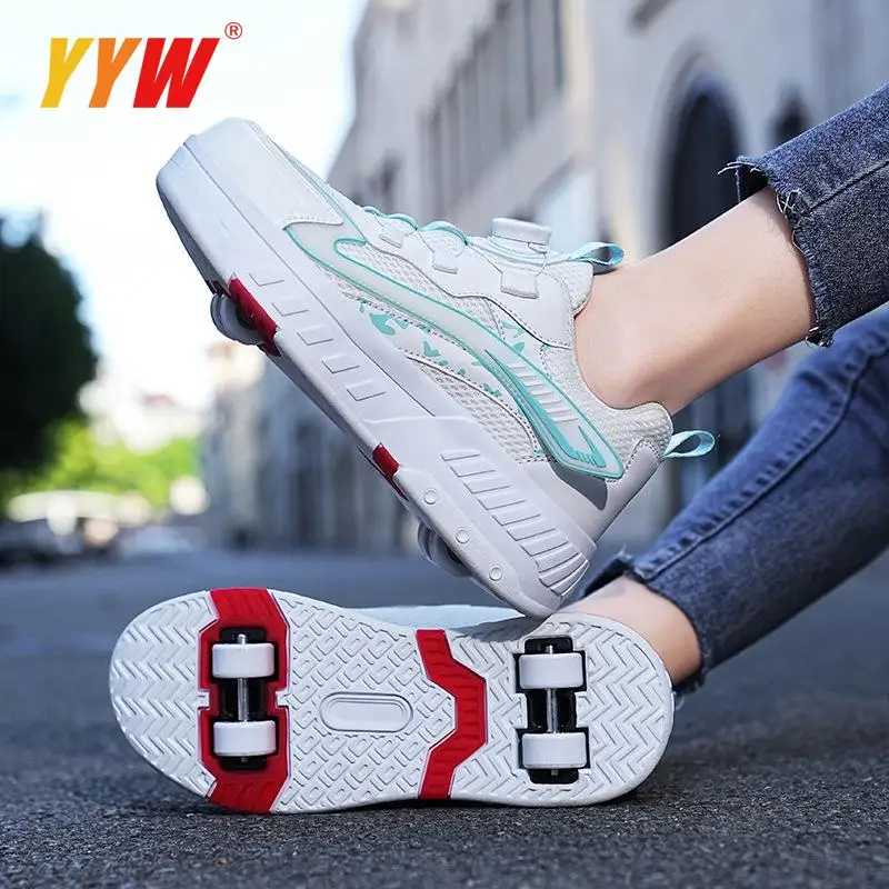 Children's Deformation Parkour Shoes 4 Wheels Rounds Of Running Shoes Casual Sneakers for Boys Girls Deform Roller Skating Shoes