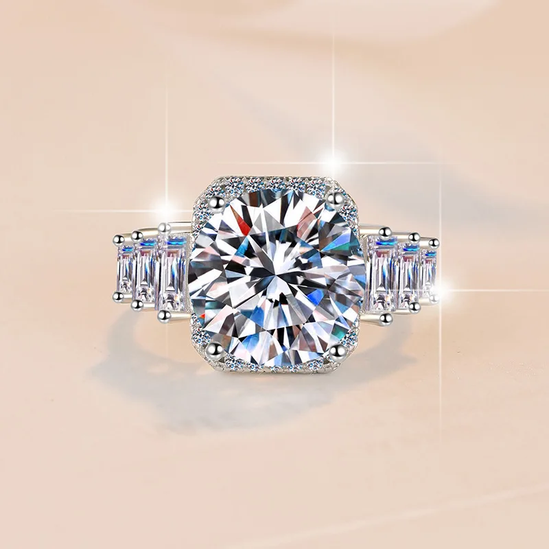 Charming Ring Women's 5 Carat Moissanite PT950 Platinum - 5 Carat 8 Hearts & 8 Arrows Ring, Bold & Sparkling, Dating Piece