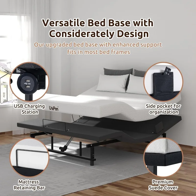 Adjustable Bed Frame Base King Size, Wireless Remote Control, Zero Gravity, Under Bed Lighting, USB Charging, Silent Motor