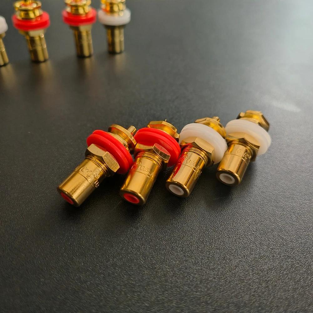 Zestaw 8 gniazd RCA z pozłacanymi stykami, przeznaczonych do montażu na panelu, do wzmacniaczy audio, obudów i złączy phono. — zdjęcie produktu 5