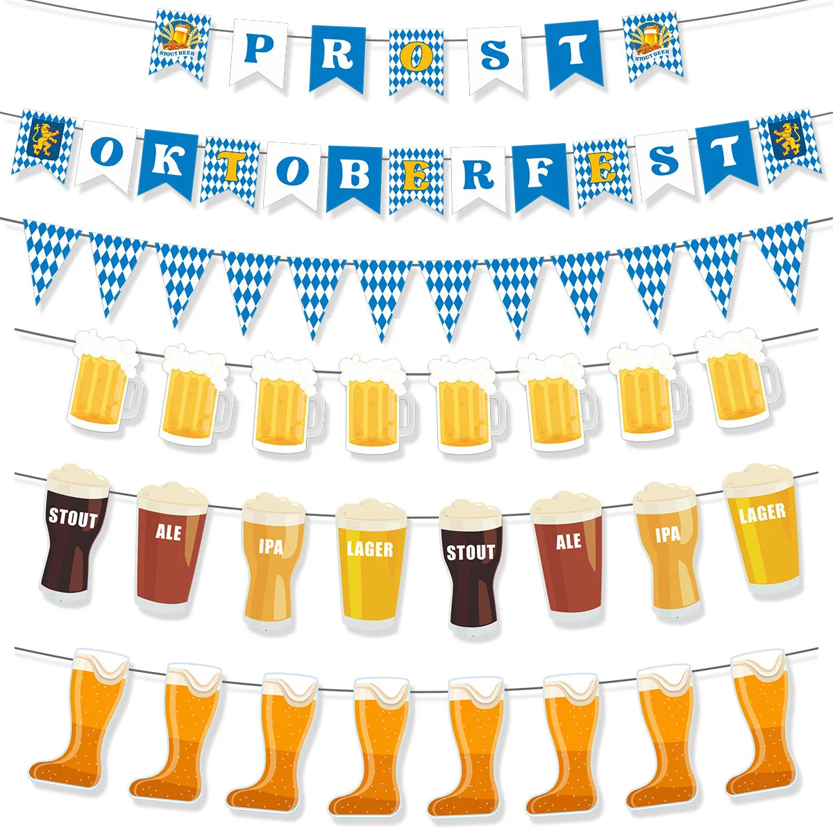 2024 Oktoberfest Decoration Pull Wine Glass Beer Mug Pull Munich Festival Decoration Triangle Flag Wholesale