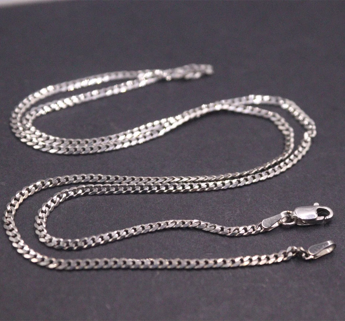 

Pure Au750 18K White Gold Chain Lucky 2mm Curb Link Necklace 6-6.2g 19.6inch