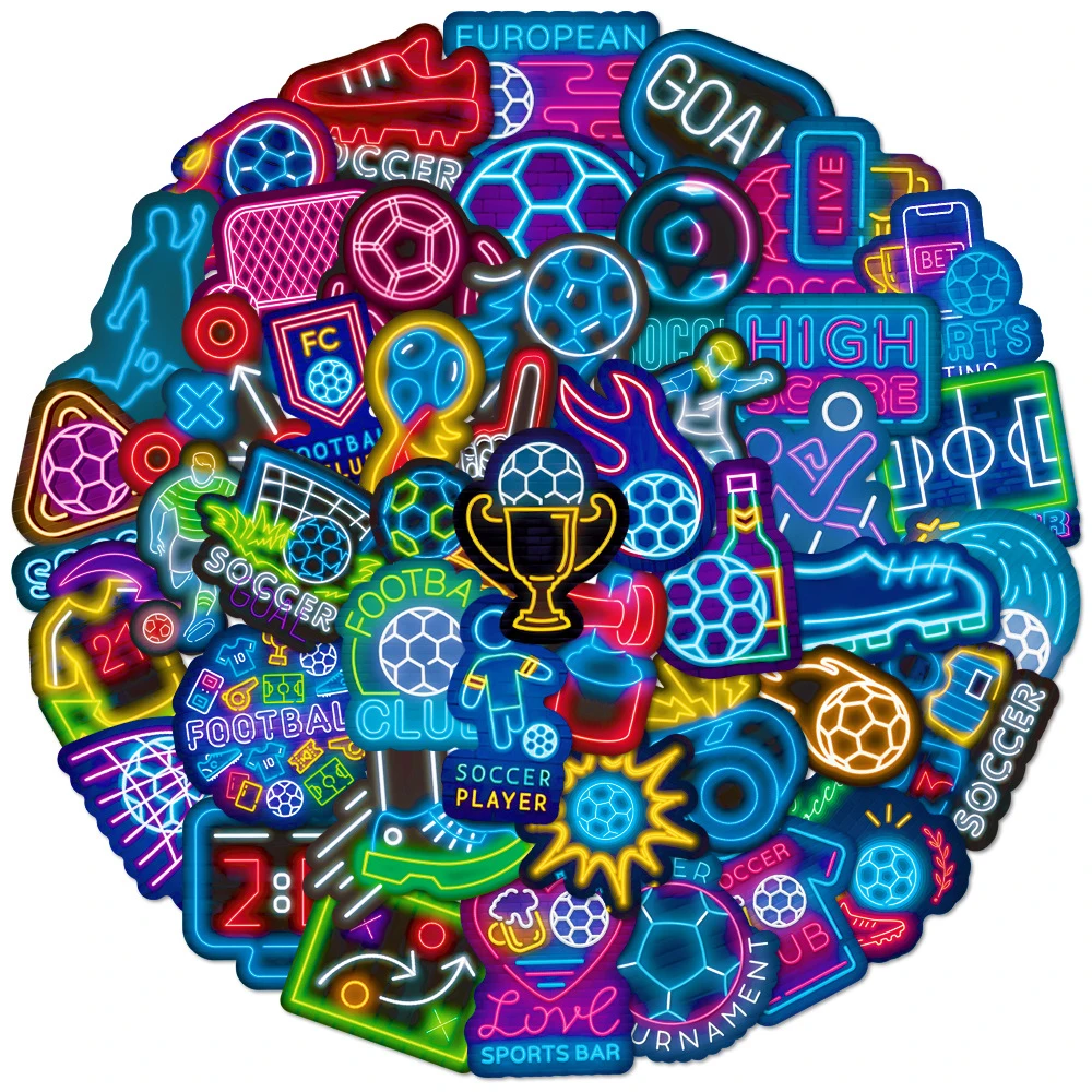 

10/30/50pcs Cool Neon Soccer Graffiti Stickers Cartoon Football Sports Sticker DIY Phone Notebook Motorcycle Decals Decorations