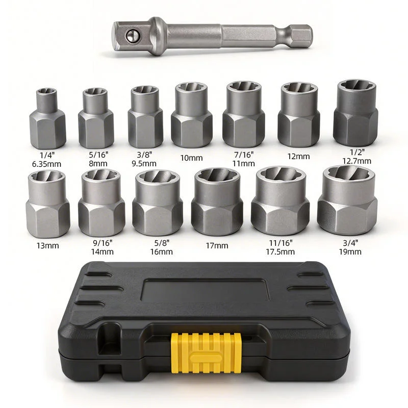 14pcs Bolt Extractor Socket Set,Damaged Nut Remover Kit, 1/4