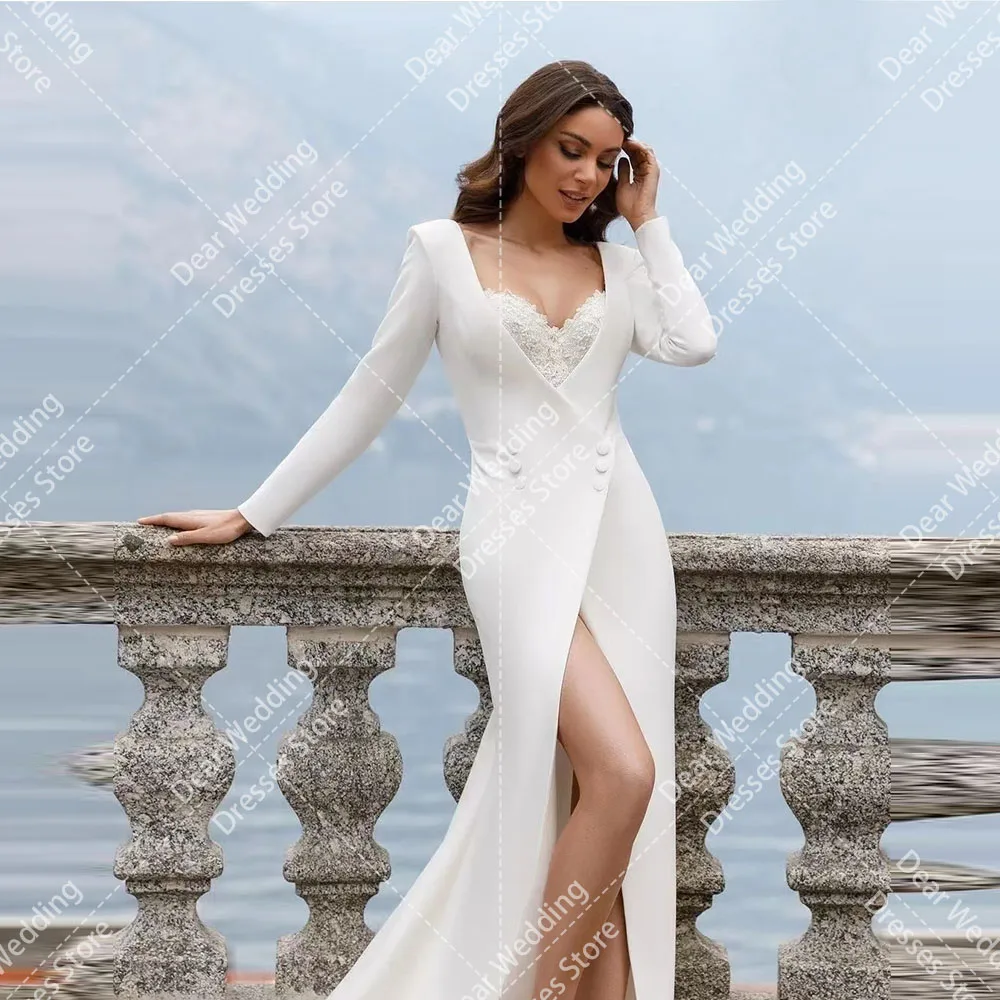 Vestido de novia de lujo para mujer, traje sencillo con escote en V, Espalda descubierta, apliques, Formal, fiesta, 2024