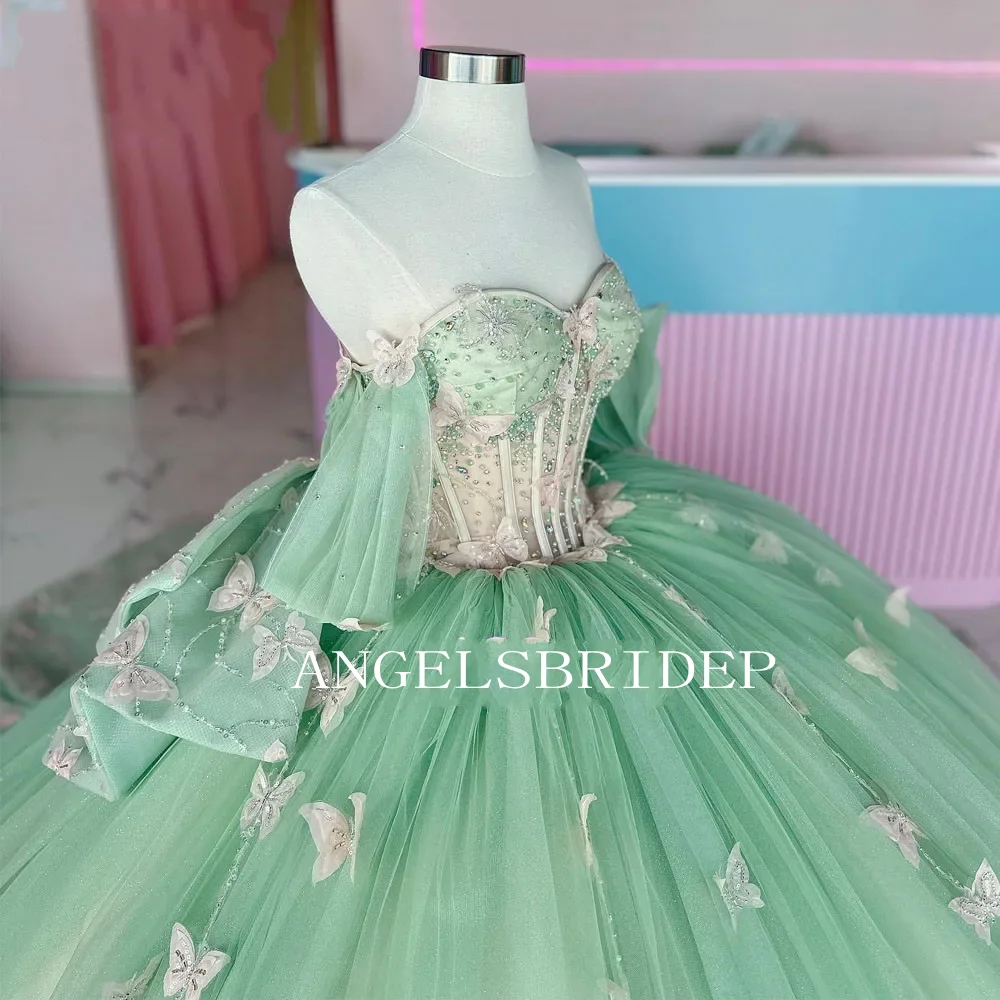 Angelsbridep Sky Blue Ball Gown Sweet 16 Quinceanera Dresses Evening Formal Party Vestidos De 15 Aรฑos With 3D Butterfly