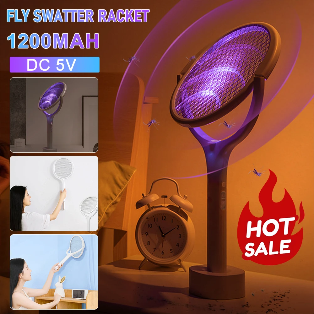 

Rotating Head Fly Swatter Racket 5/6 in 1 Bug Zapper Racket with Telescopic Rod Electric Fly Swatter for Mosquito Fly Gnat Wasp