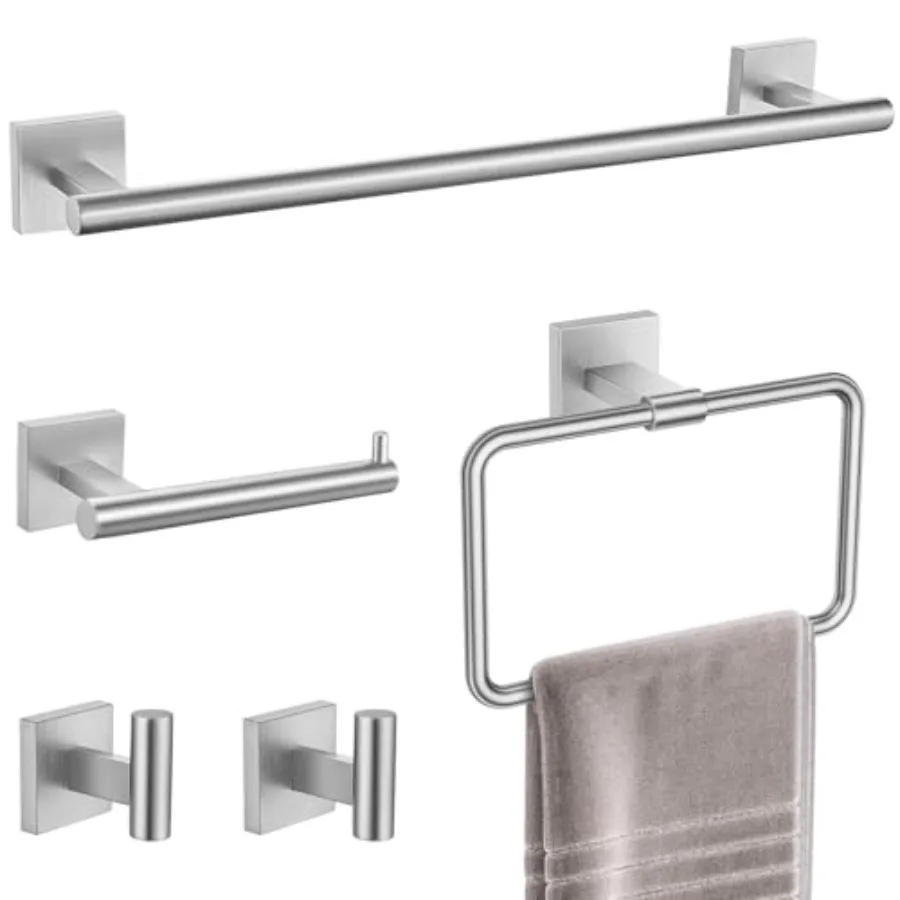 

Towel Bar Set 5 Pieces Bathroom Hardware Accessories SetTowel Holder Set for Bathroom SUS304 Stainless Steel Wall-Mounted Towel