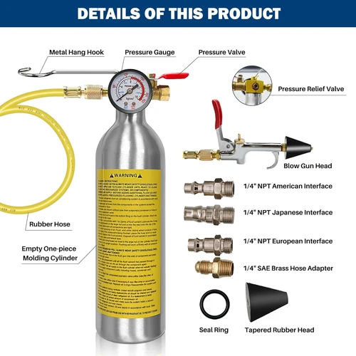 Kit de herramientas de lavado del sistema de CA automotriz, botella de limpieza de tuberías A/C de acero inoxidable para extracción y aceite sin desmontaje