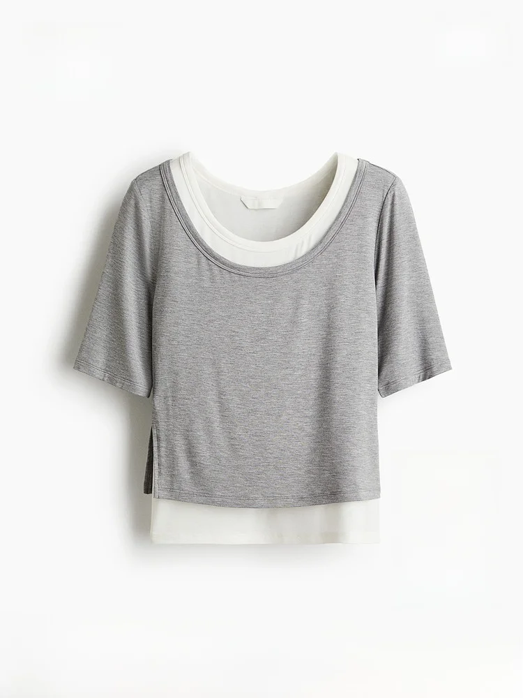 

H&M Winter Women's Faion Casual Multi-layer Top 30632 ort Sve Regular Length Blend Fiber T-irt Ladies Faion