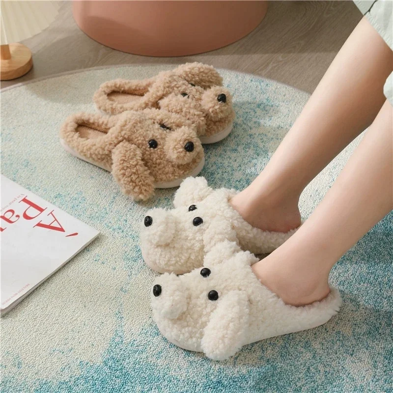

Winter Warm Lamb Dog Slippers Women 2025 Non Slip Furry Fur Slippers Woman Soft Sole Long Plush Non Slip Indoor Shoes Slides 41