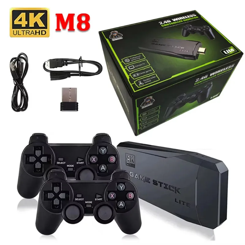 

M8 2.4G Wireless Video Game Console 64GB Built-in 20000 Games Two-person Controller Stick 4K HD PS1 GBA Christmas Gift