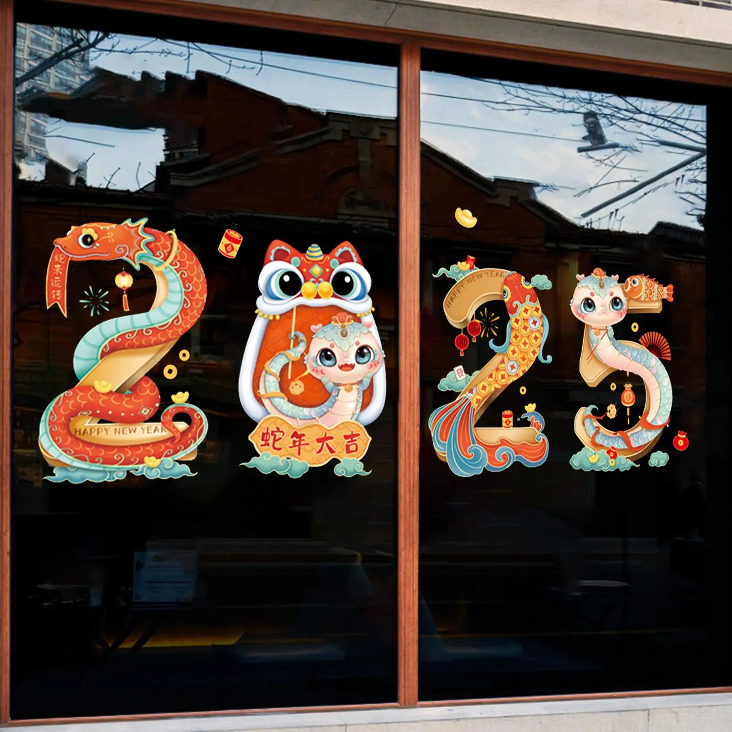 2025 Snake Year Window Sticker Chinese New Year Decor Sticker Spring Festival Window Cling for School Market Home Party Supplies