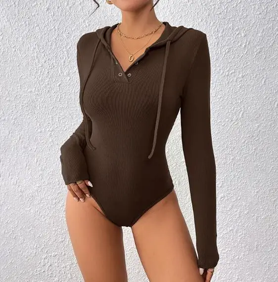 الخريف الصلبة اللون عارضة زر تعادل مقنعين ضيقة بذلة للنساء، بذلة بسيطة وعصرية بأكمام طويلة #5