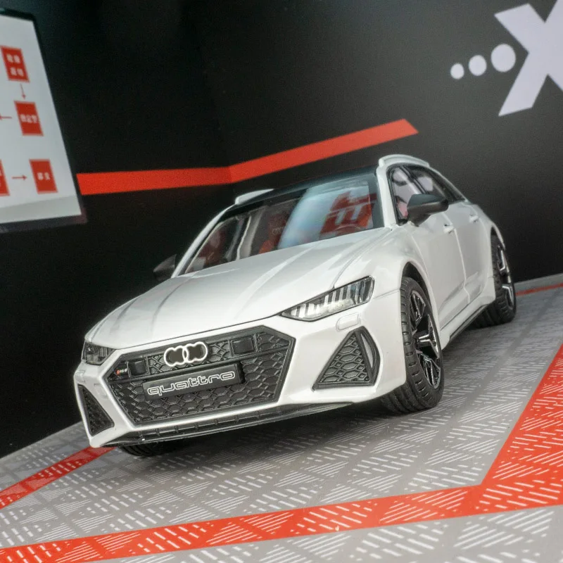 1:24 Audi RS6 alloy car model doors and the front hood and trunk door can be opened has simulated sound and lighting functions