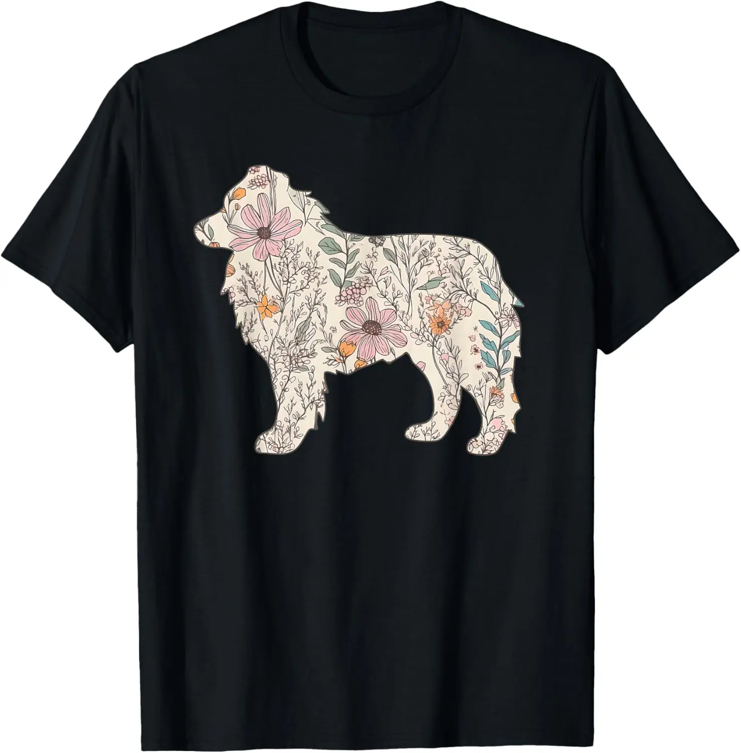 Wildflowers Australian Shepherd, Aussie Dog Mom Mother's Day T-Shirt 100% Cotton Trendy Y2K Short-Sleeve Tee – Soft,