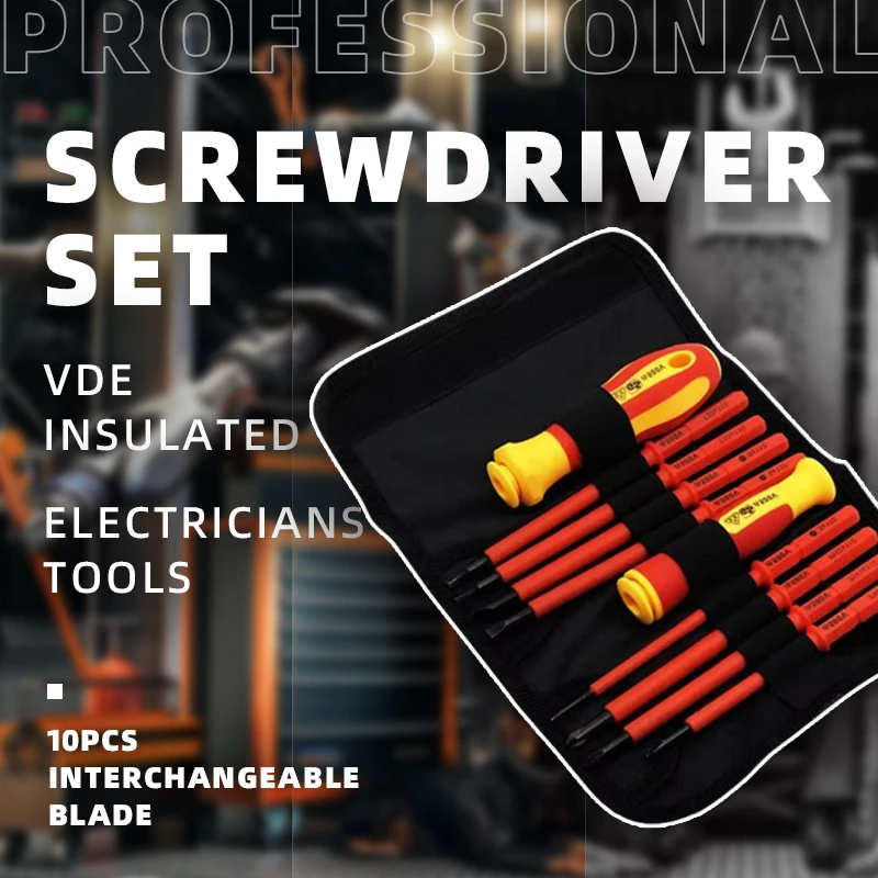 Professional 10Pcs VDE Screwdriver Set Insulated 500V Magnetic Tip Electrician Tools With Interchangeable Blades