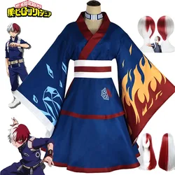 Anime My Hero Academia Todoroki Shoto Cosplay Costume Kimono Dress Uniform Wig Women Men Halloween Carnival Party Role Play Suit