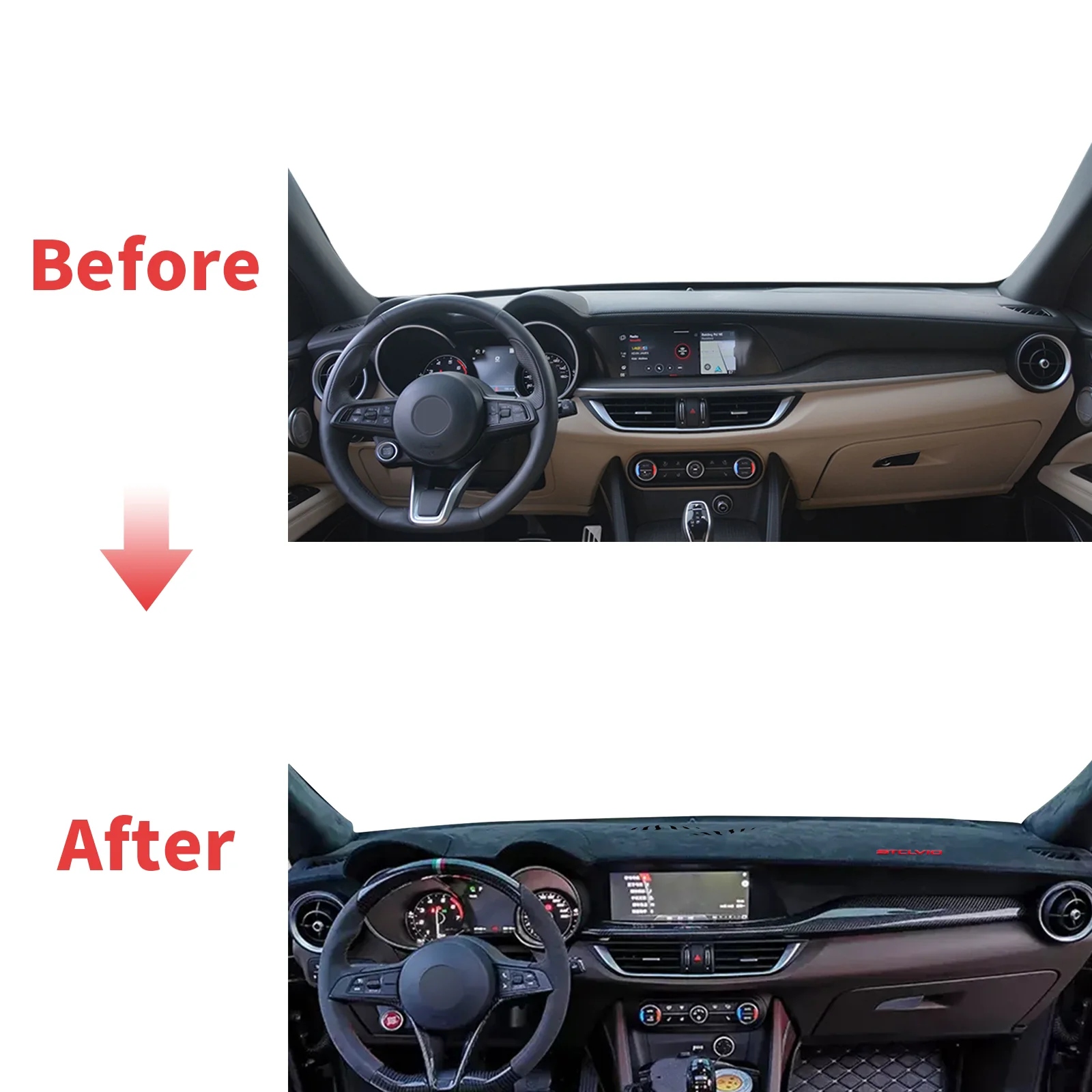 يصلح ل ألفا روميو ستيلفيو 2017 2018 2019-2024 سيارة داشمات غطاء لوحة القيادة وسادة داشمات ظلة واقية السجاد الملحقات