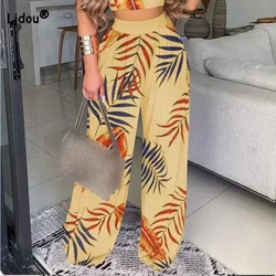 New Streetwear Womens Clothing Elastic Waist Trousers Cotton Blend Multi-element Printing Loose-fitting Casual Wide Leg Pants