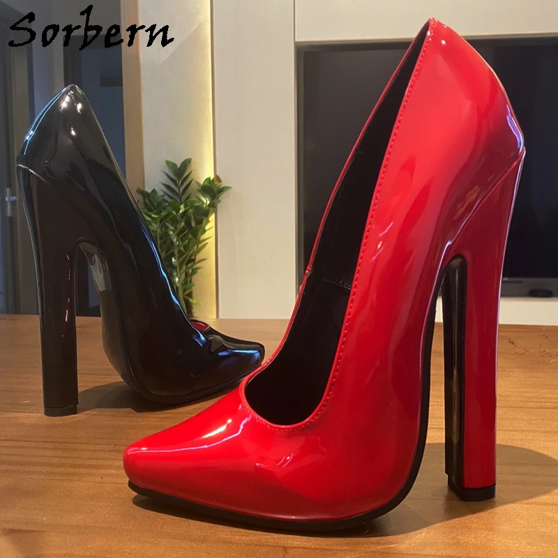 

Sorbern Black 15cm Block High Heel Women Pump Shoes Round Toe Slip On Shoes Pointed Toe Chunky Heeled Custom Color
