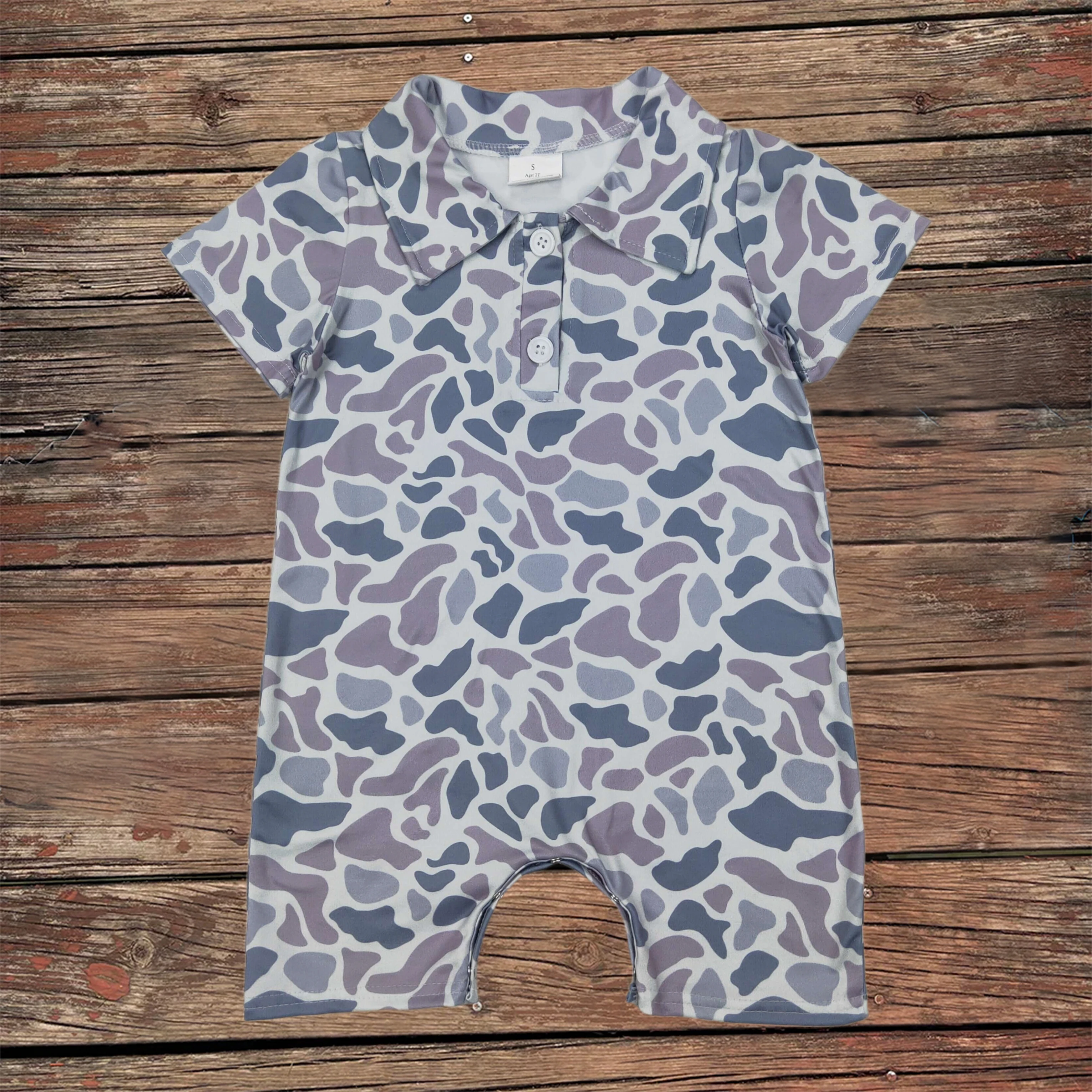 

Wholesale Kids Toddler Clothing Baby Infant Boys Short Sleeves Gray Camo Buttons Romper Children Coverall Newborn Bodysuit
