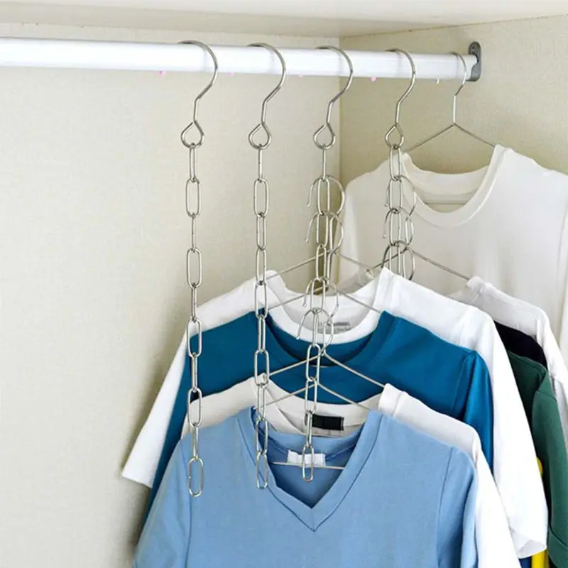 Stainless Steel Clothes Market Shop Display Hanging Chain Hooks With Ring Hanger Household