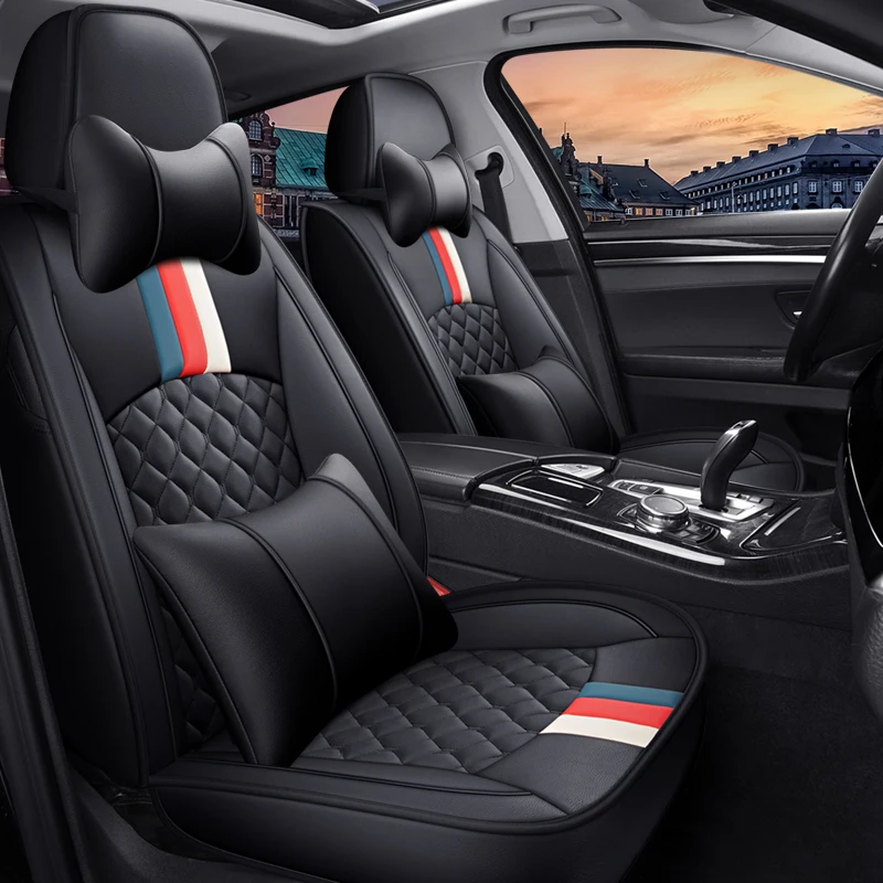 Sporty 5 Seat Full Car PU Leather Seat Covers with 3D Embroidery Soft Skin Friendly Fabric Multi Layer Comfortable Design