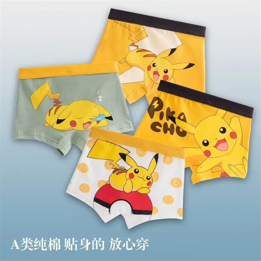 4pcs Kaiwail Pokemon Pikachu Boxer Underpants Cotton U Pouch Bulge Underwear Cartoon Shorts Kids Cute Breathable Boxer Pants