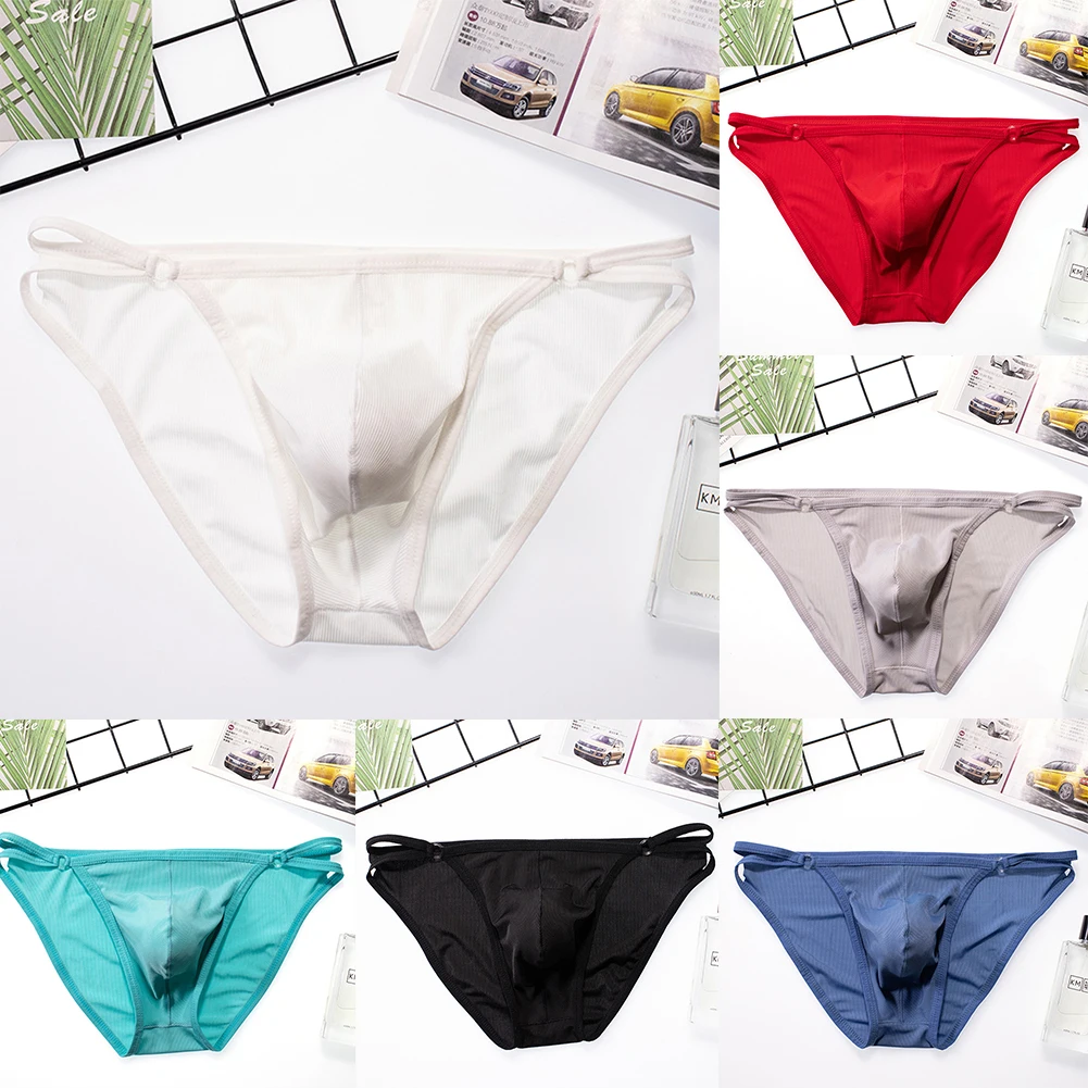 Mens Lingerie Low Waist Bulge Pouch Briefs Man Underwear Stretch Underpants Breathable Shorts Ultra-thin Ice Silk Quick-drying