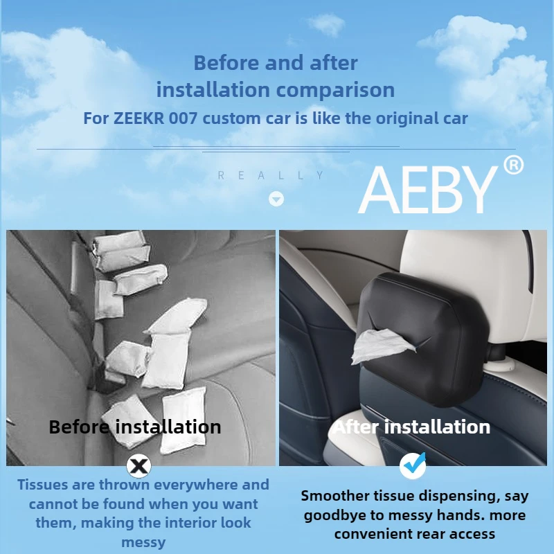 AEBY لـ ZEEKR 007 2024 2025 حامل علبة مناديل السيارة، منظم تخزين متعدد الوظائف، ملحقات داخلية للسيارات مقاومة للماء