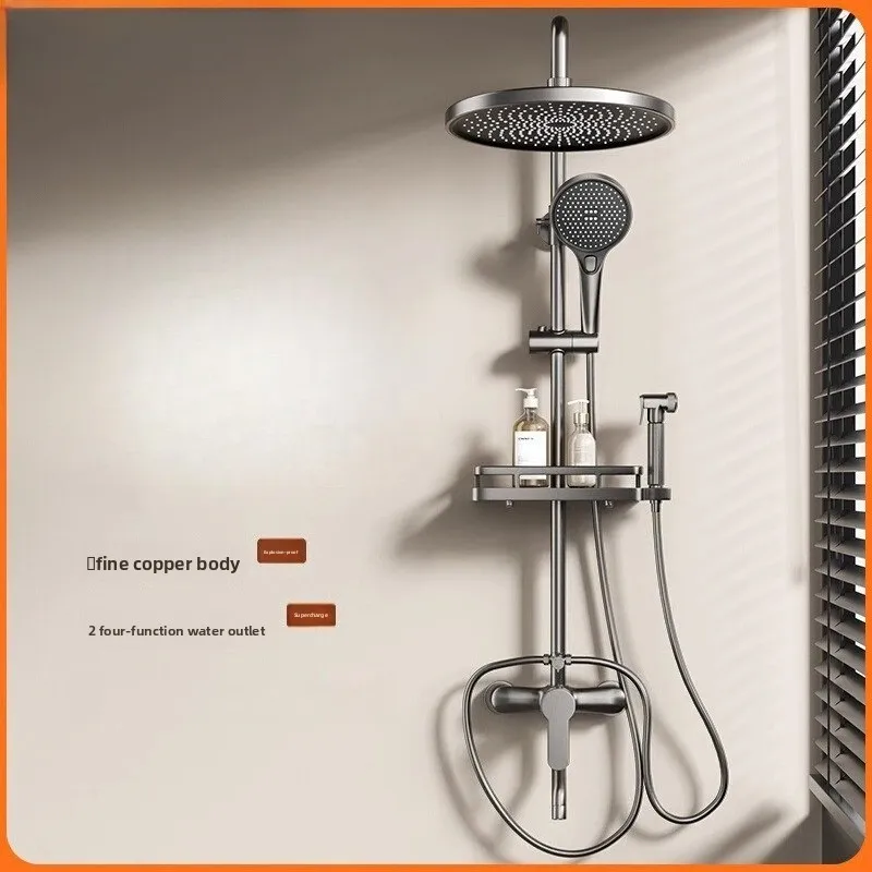 Full Copper Thermostatic Shower Set, Knob Switch Pressurized Complete Shower Kit for Household Bathroom