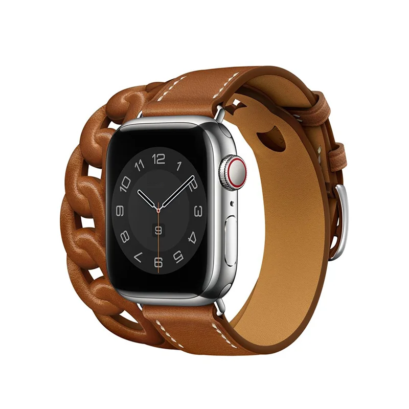 Leather Gourmette Double Tour Strap for Apple Watch Ultra Series 49/46/45/44/42/41/40mm Band Correa for iWatch 10 9 8 7 Bracelet