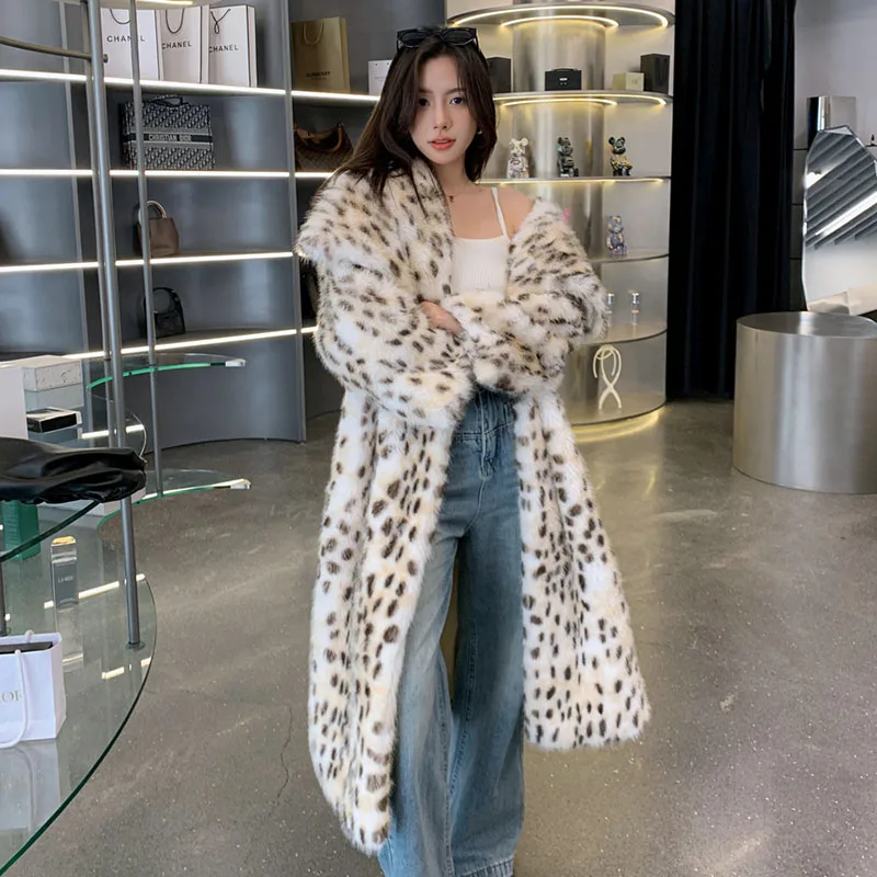 

Imitation Fox Fur Women Fox Fur Coat 2025 New Winter Warm Fur Coat Faux Temperament Elegance Leopard Print Women For Coat H461