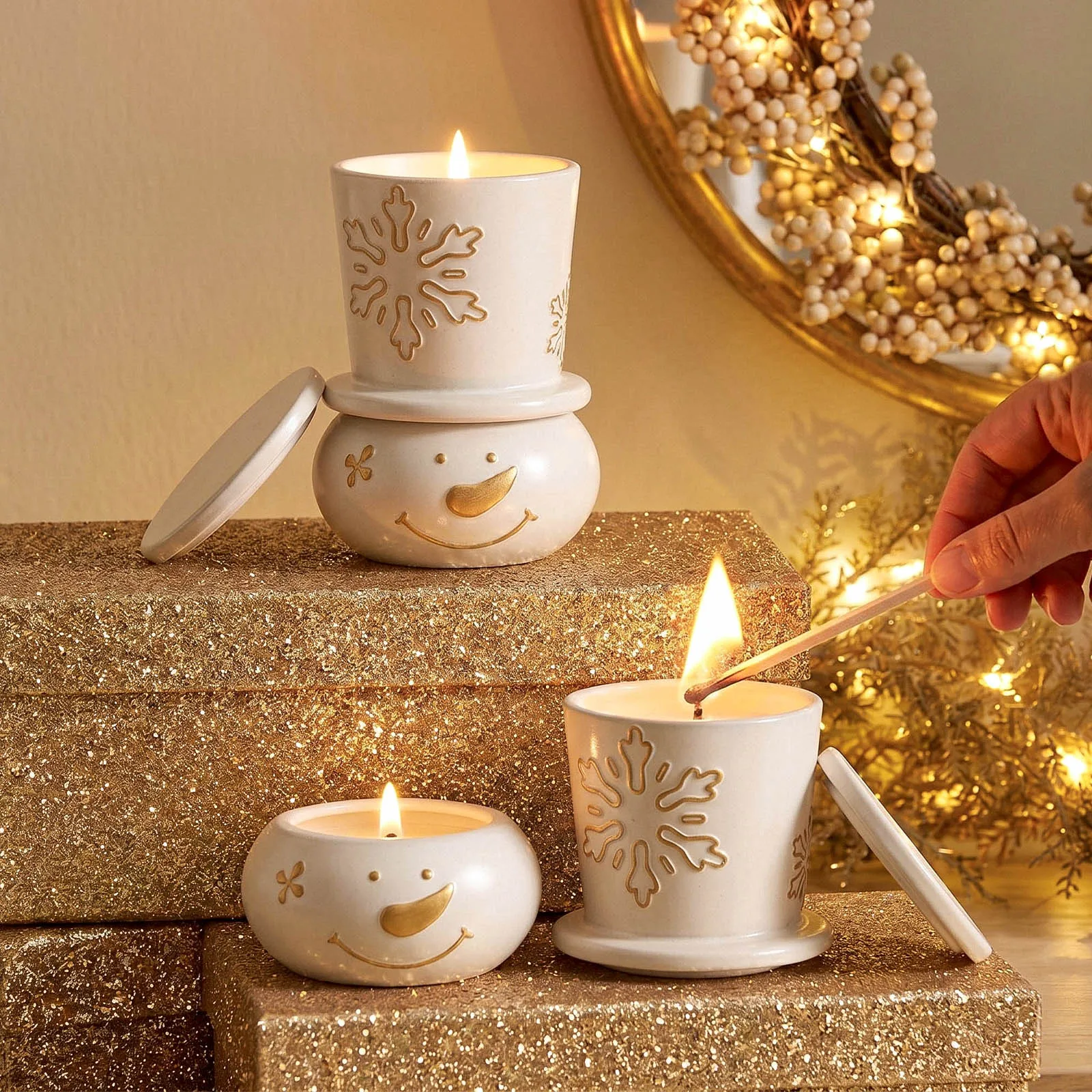 Christmas Starlight Snowman Stackable Candle Jar Silicone Mold Collection DIY Concrete Jesmonite Resin Candle Vessel Mould