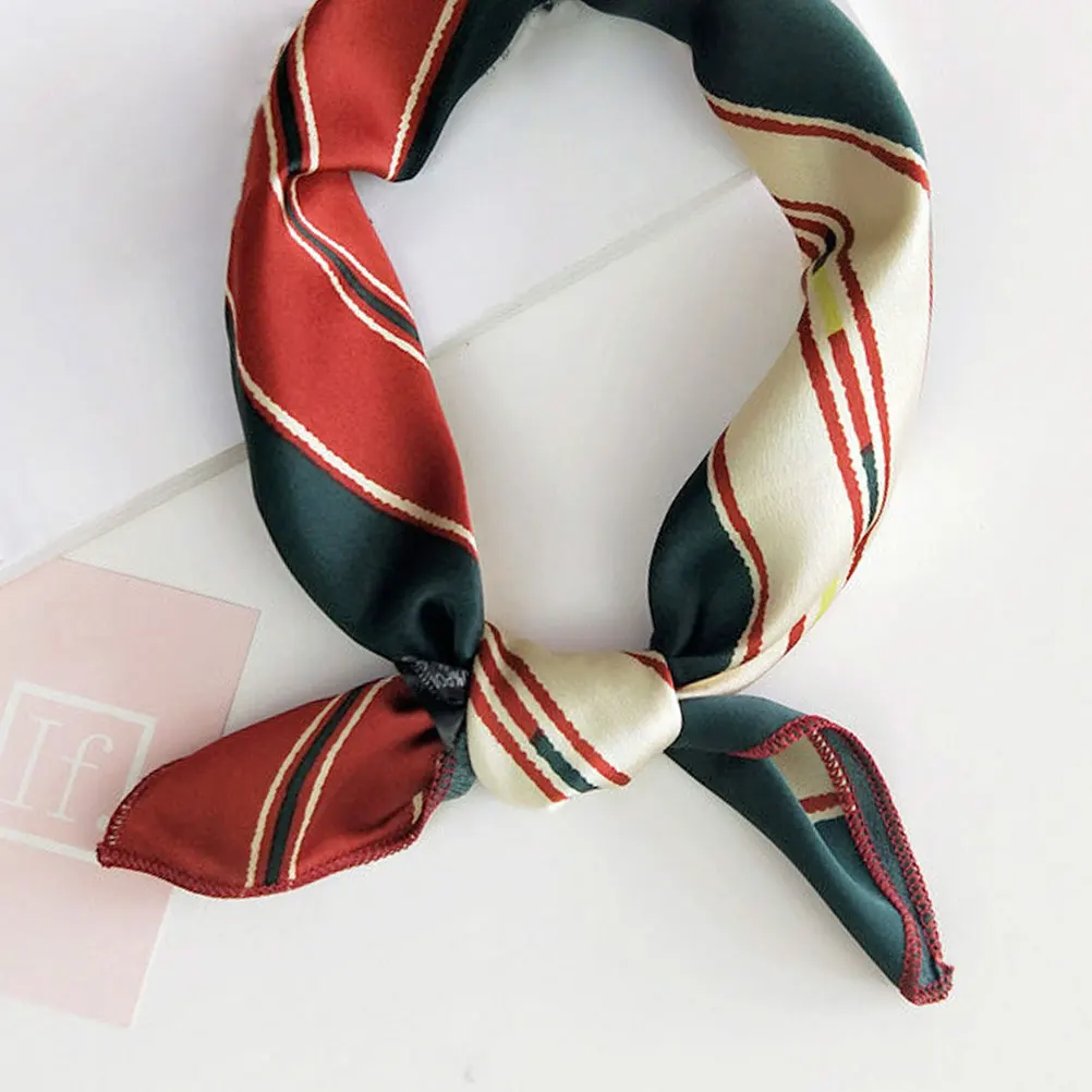 

2 Pcs Printed Square Scarf Shaped Satin Hankerchief For Women Occupation Printing